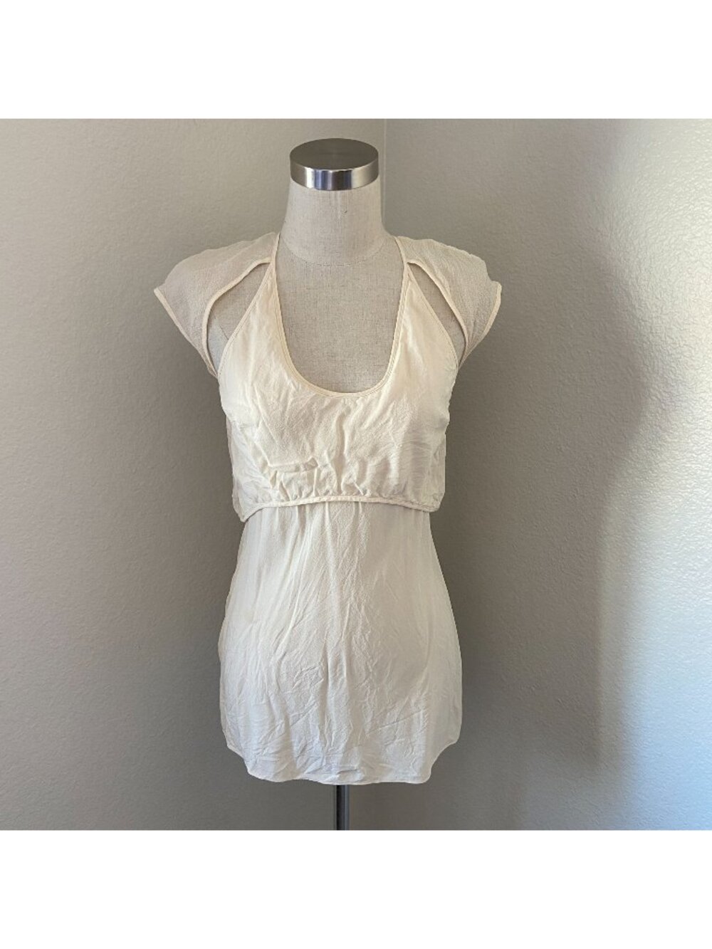 T By Alexander Wang Silk Popover Blouse Scoop Neck Cap Sleeve Cutout Minimalist